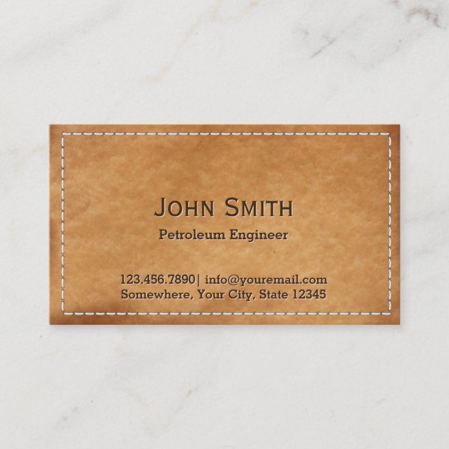 Classy Stitched Leather Petroleum Engineer Business Card (Front)