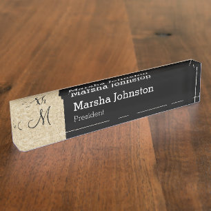 Classy Stone Look Modern Monogram Nameplate