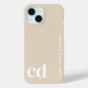 Classy Stylish Beige Monogram iPhone 15 Case
