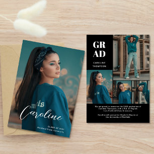 Classy Stylish Black Photo Collage Graduation Announcement