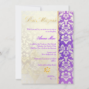 Classy + Stylish Damask Bat Mitzvah/Lavender Blue Invitation