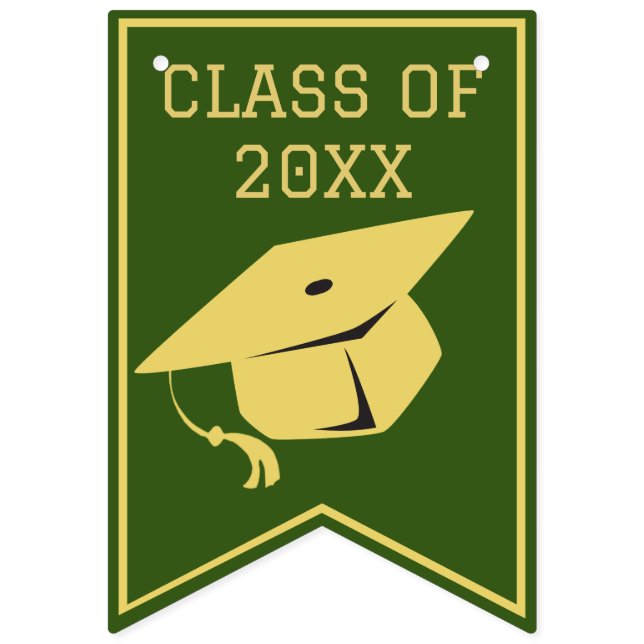 Classy Stylish Gold on Green Graduation Party Bunting (First Flag)