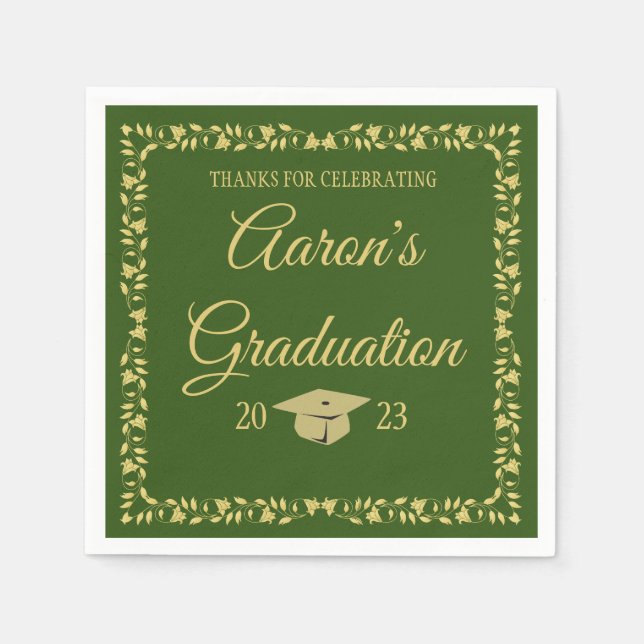 Classy Stylish Gold on Green Graduation Party Napkin (Front)