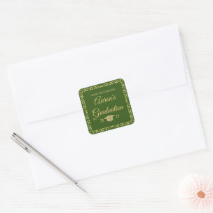 Classy Stylish Gold on Green Graduation Thank You Square Sticker