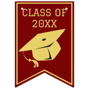 Classy Stylish Gold on Maroon Graduation Party Bunting