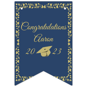 Classy Stylish Gold on Navy Blue Graduation Party Bunting