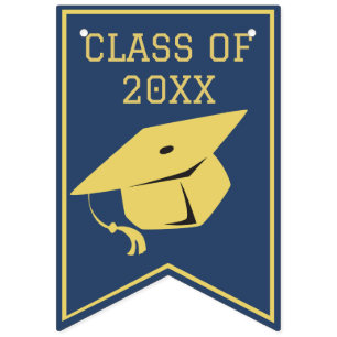 Classy Stylish Gold on Navy Blue Graduation Party Bunting