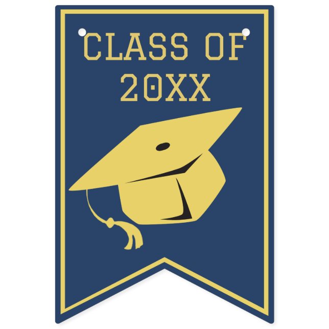 Classy Stylish Gold on Navy Blue Graduation Party Bunting (First Flag)