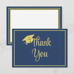 Classy Stylish Gold on Navy Blue Graduation Thank You Card