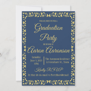 Classy Stylish Gold on Navy Graduation Invitation