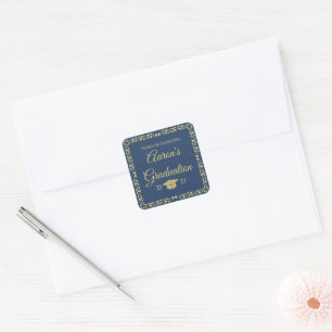 Classy Stylish Gold on Navy Graduation Thank You Square Sticker