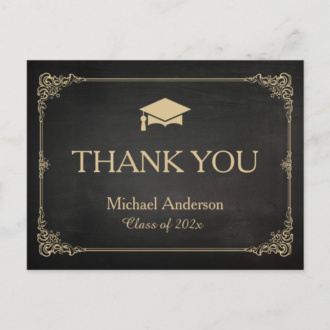 Classy Stylish Grad Cap Graduation Thank You Postcard (Front)