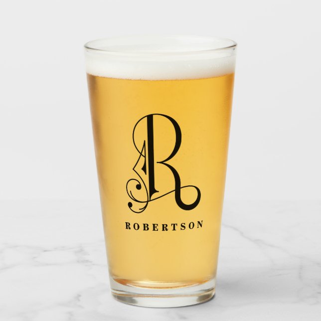 Classy Stylish Monogram Initial R & Last Name  Glass (Front Filled)