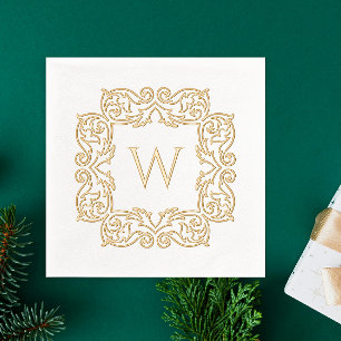 Classy Stylish Monogram With Elegant Floral Border Foil Napkins