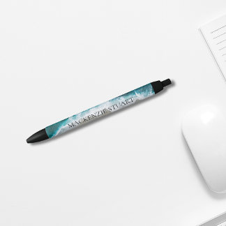 Classy Stylish Professional Beach Watercolor Name Black Ink Pen