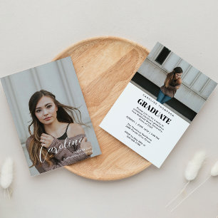 Classy Stylish Script Two Photo Graduation Announcement