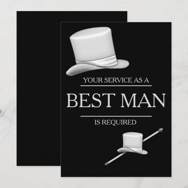 Classy Stylish Silver Top Hat Best Man Invitation (Front/Back)