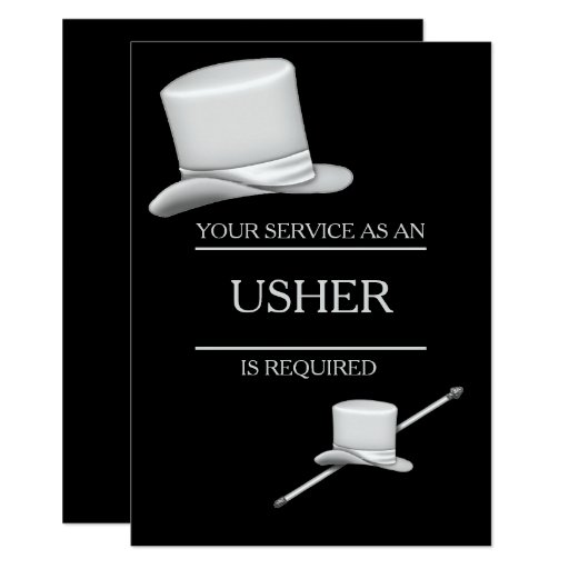 Image of Classy Stylish Silver Top Hat Ring Usher Invitation