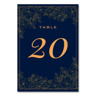 Classy Subtle Golden Pattern Navy Blue  Table Number