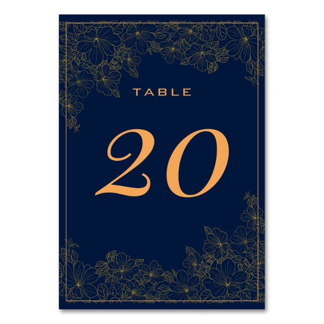 Classy Subtle Golden Pattern Navy Blue  Table Number (Front)