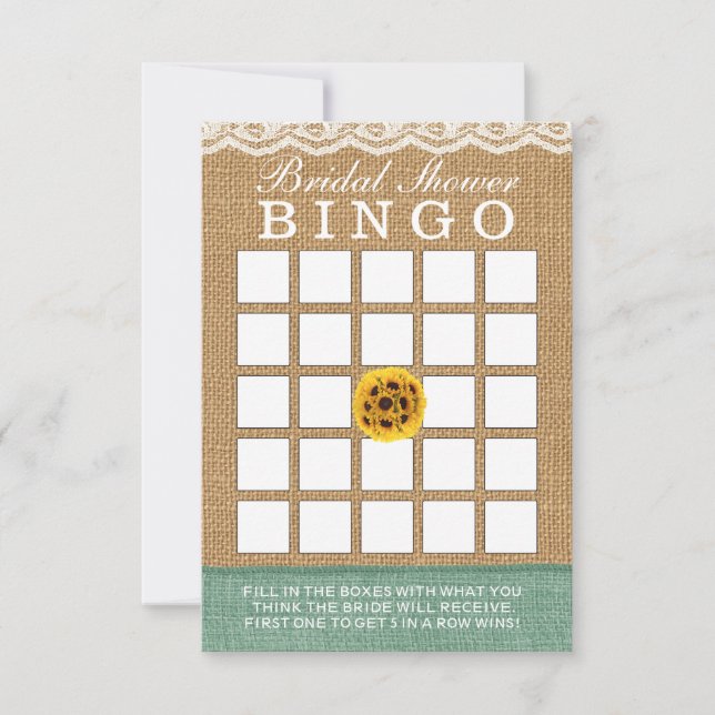 Classy Sunflower Ball Burlap Bridal Shower Bingo (Front)