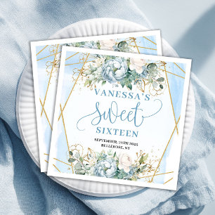 Classy Sweet 16th Watercolor Blue and Gold Napkins