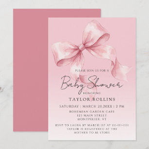 Classy Sweet Bow Pink Baby Shower Invitation