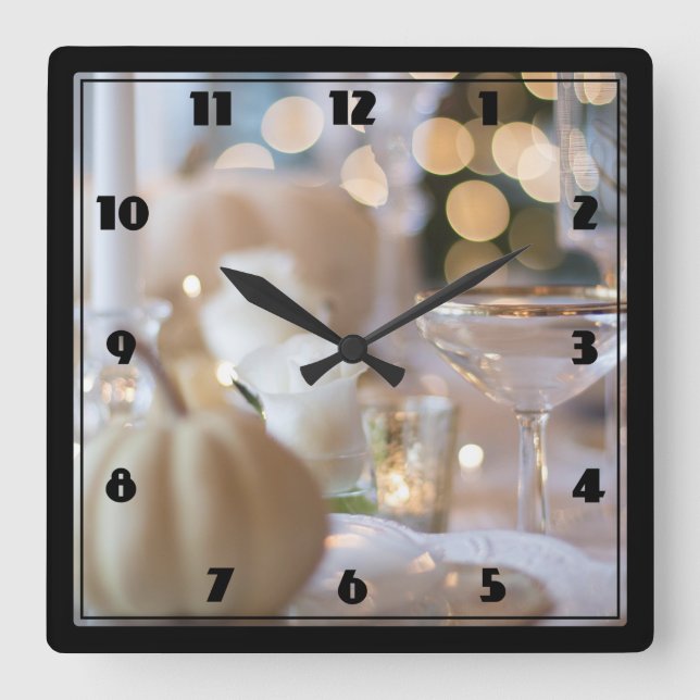 Classy Table with Fancy Place Setting Square Wall Clock (Front)