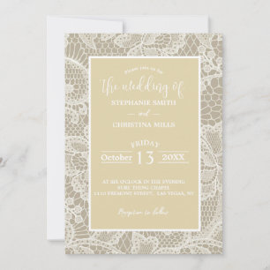 Classy Tan Lace Wedding Invitation