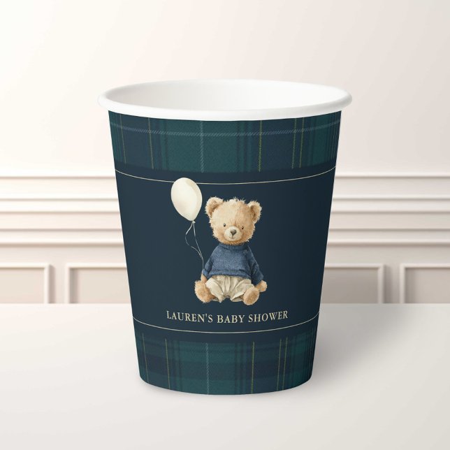 Classy Tartan Polo Bear Baby Shower Paper Cups (Creator Uploaded)