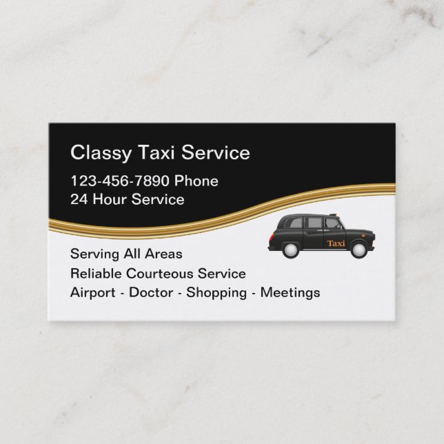 Classy Taxi Service Modern Business Cards (Front)