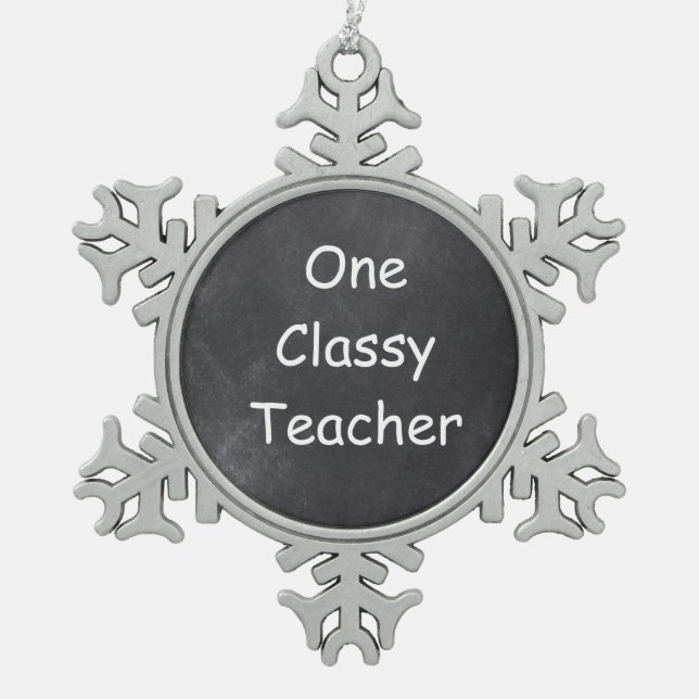 Classy Teacher Chalkboard Design Gift Idea Snowflake Pewter Christmas Ornament (Front)