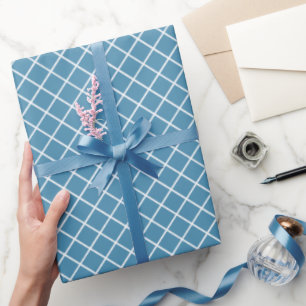 Classy Teal Blue White Check Pattern Wrapping Paper