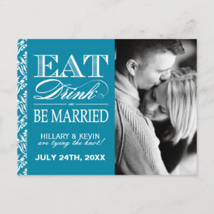 Classy Teal Damask Save the Date Announcement Postcard