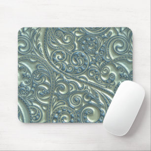 Classy Teal Elegant Pretty Paisley Floral Pattern Mouse Mat