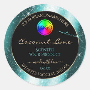 Classy Teal Glitter Frame Product Label with Logo