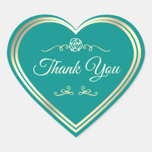 Classy Teal Gold Frame Vintage Rose Cute Thank You Heart Sticker