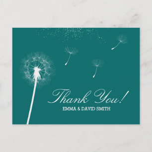 Classy Teal Green Dandelion Blowing Thank You Postcard