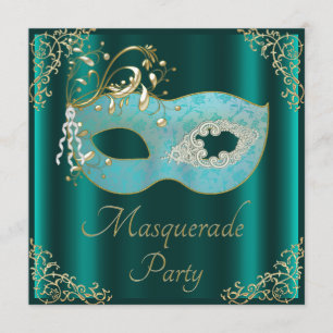 Classy Teal Mask Masquerade Party Invitation