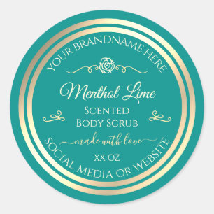 Classy Teal Product Label Gold Frame Vintage Rose