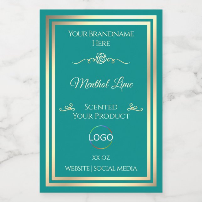 Classy Teal Product Label with Gold Frame and Logo (Single Label)