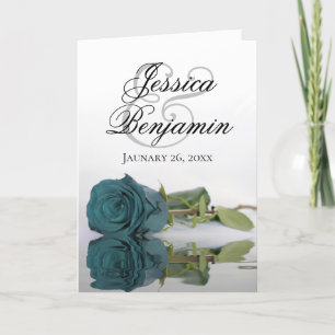 Classy Teal Rose Elegant Romantic Photo Wedding Invitation