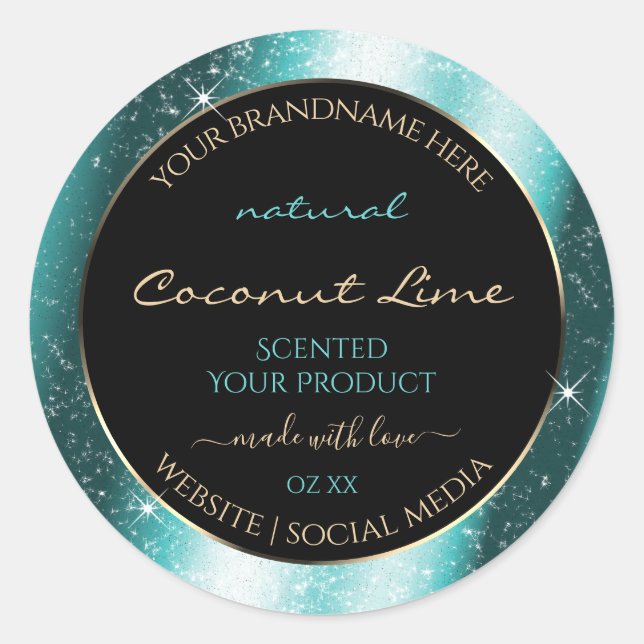 Classy Teal Sparkle Glitter Frame Product Label (Front)