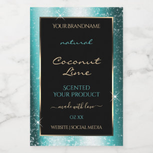 Classy Teal Sparkle Glitter Frame Product Label