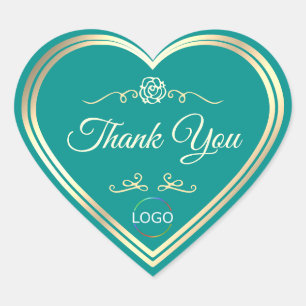 Classy Teal with Gold Frame and Logo Thank You Heart Sticker