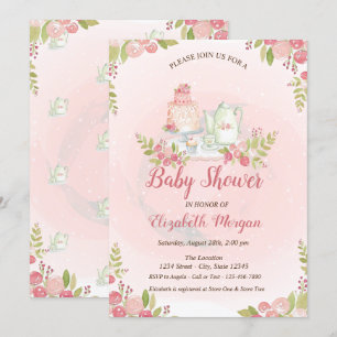 Classy Teapot Floral Baby Shower Invitation