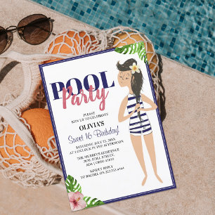 Classy Teen Pool Party   Birthday Invitation