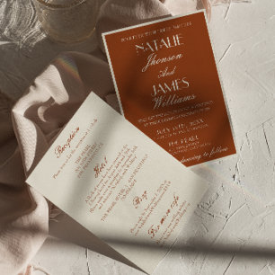 Classy Terracotta Burnt Orange All  In One Wedding Invitation