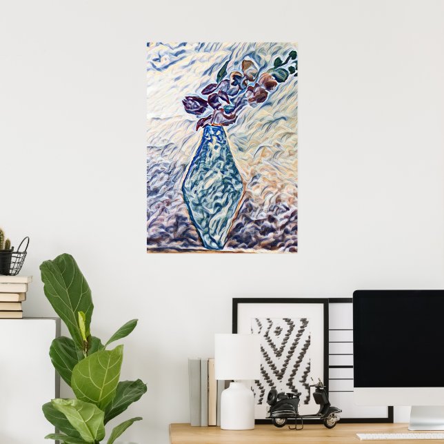 Classy Textured Floral Vase Illustration Poster (Home Office)