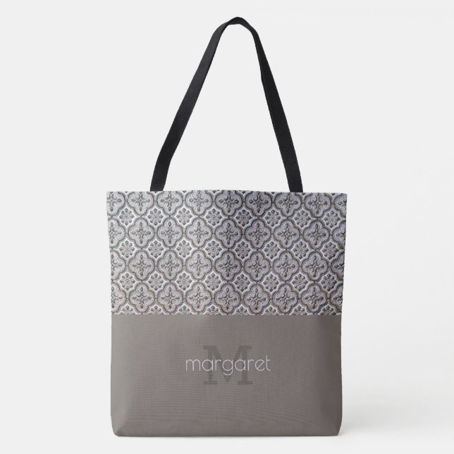 Classy Textured Monogrammed Tote Bag (Front)